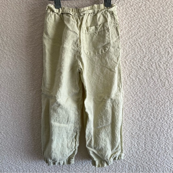 Zara Girls Linen Relaxed Elastic Waist Pleated Kids Pants Yellow Green Size 6 - Picture 3 of 9